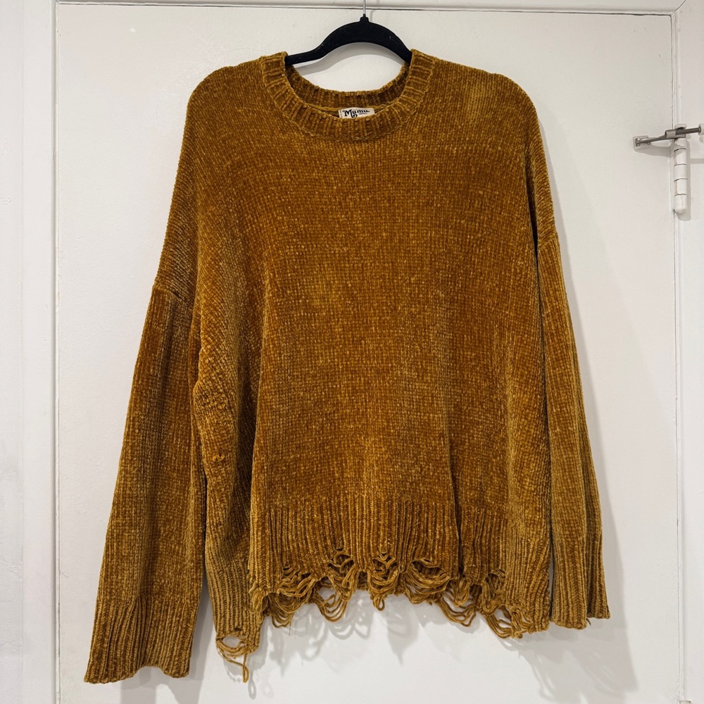 EUC Show Me Your MuMu Fringed Fawn Ochre Chenille Sweater - Picture 6 of 10